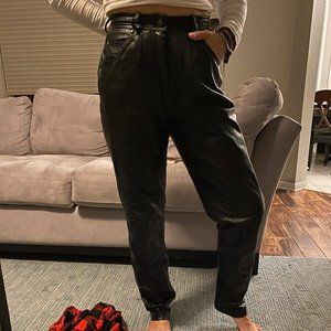 High waist, loose-fit leather pants